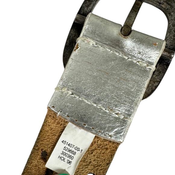 Floral Laser Cut Silver Metallic Leather Belt One Size Distressed Boho Western - Picture 6 of 6